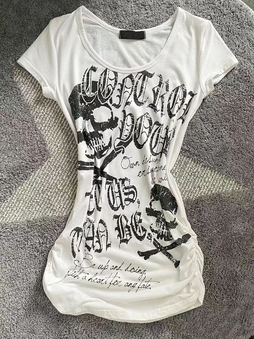 Vintage Retro Fitted Punk Rock Short Sleeve American Black Skull Print Women's Top T-Shirt