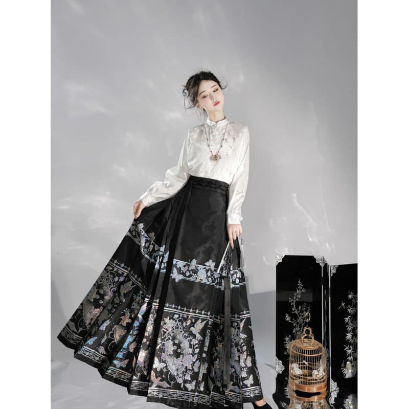 【Pu Sa Man】Horse-face Skirt Woven Gold Zhuang Hua Elegant Slimming National Fashion New Chinese Style Daily Commute Women's