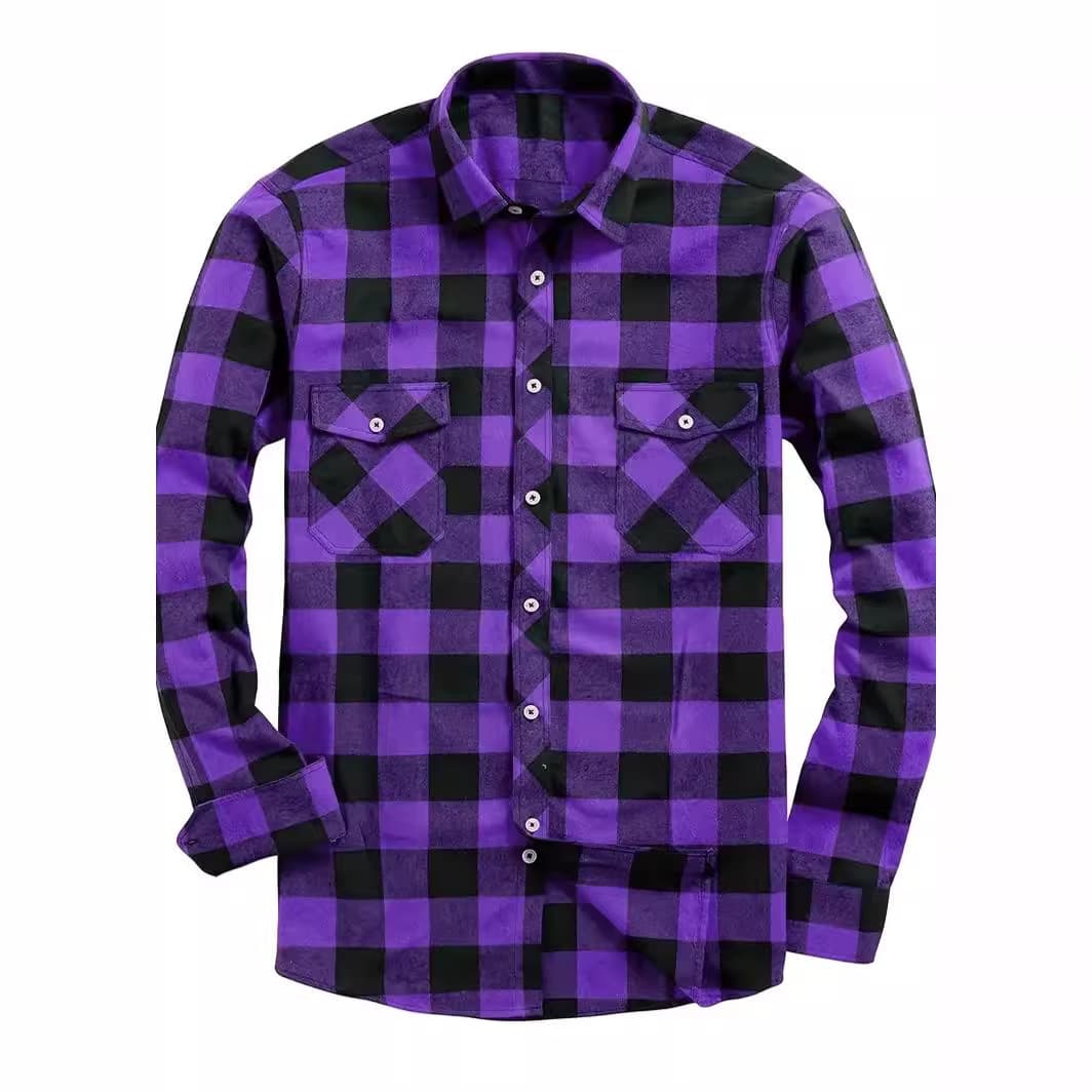 New 2025 Men's Plaid Shirt Double Pocket Casual Flannel Shirt Spring Autumn Wear Comfortable Breathable Male Fashion Top