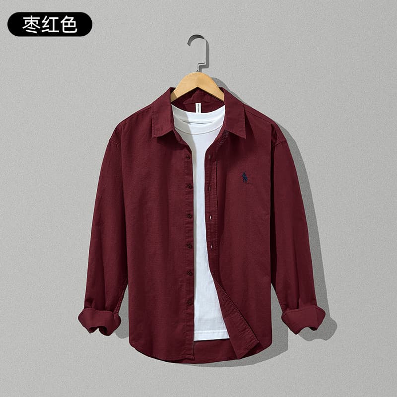 W813 Men's Spring/Autumn Cotton-Linen Long-Sleeve Casual Shirt, New Japanese Style, Simple, Stylish, Loose Fit, Versatile
