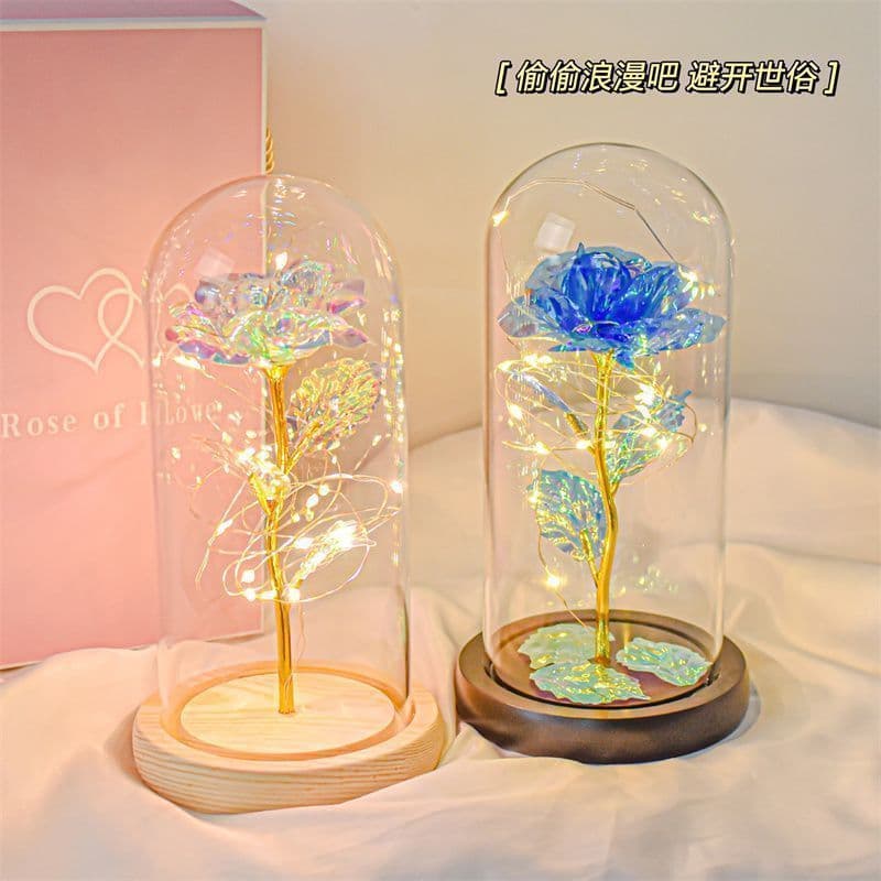 Birthday Gift Preserved Flower Plastic Dome Rose Gold Foil Flower Christmas Valentine's Day Qixi Girlfriend Holiday Gift