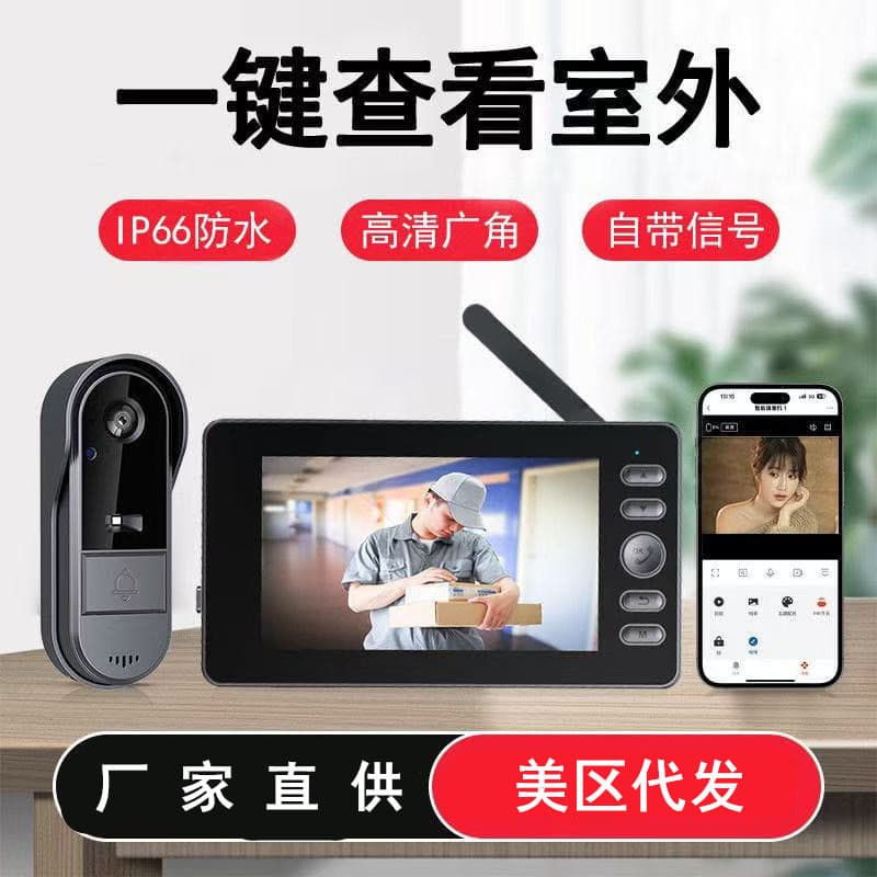 Smart Video Doorbell with Active Wake-up, HD Wide-Angle View, Rainproof Design, Visual Intercom, and Built-in Screen