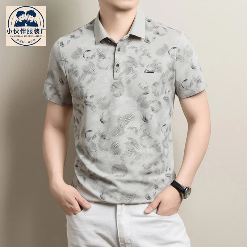Old Money Style Ice Silk Short Sleeve Polo Shirt for Men 2026 Summer New Middle-Aged Printed Cooling Men's Short Sleeve T-Shirt