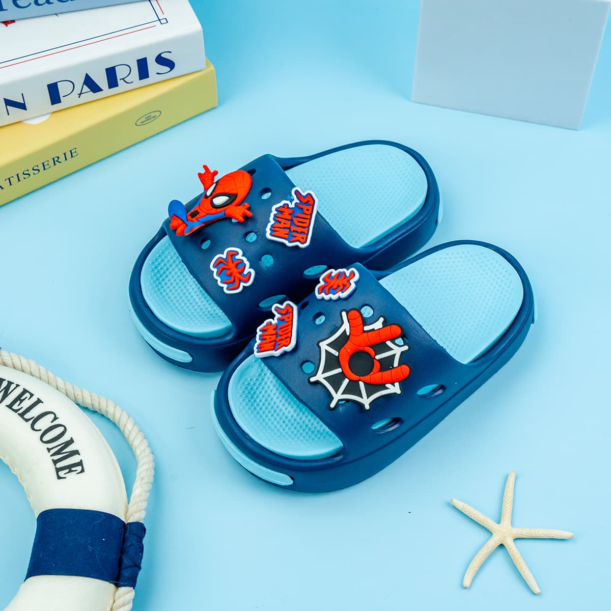 New Cartoon Spider Web Spider Man Unisex EVA Slippers Fashion Double Combination Soft Bottom Anti-Slip Sandals for Kids