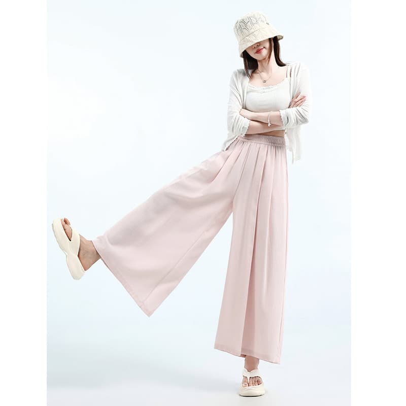 Tencel linen culottes for women in summer thin ice silk high-waisted A-line skirt for small people, slim and slim casual wide-leg culottes