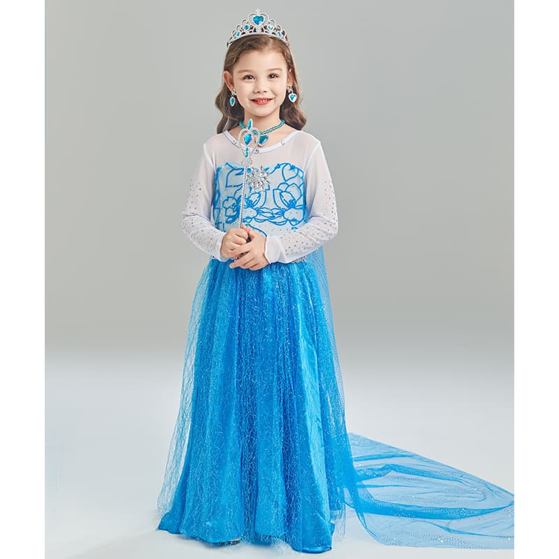 Princess Elsa Long Sleeve Dress Performance Costume Frozen Elsa Ball Gown Skirt Children's Fashion Spring Autumn Winter