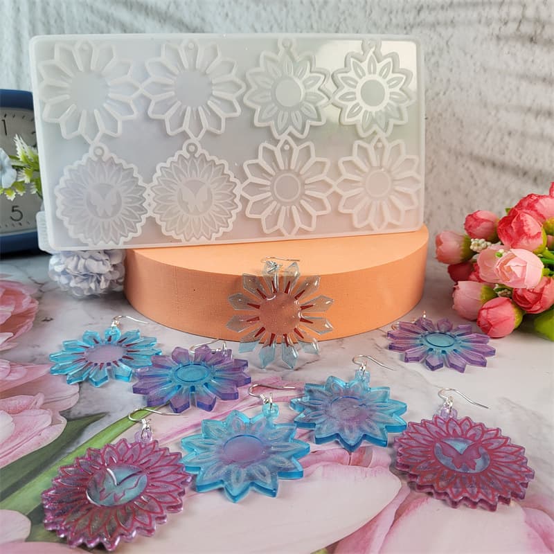 Z0009 Sunflower Crystal Epoxy Earring Pendant Silicone Mold DIY Decoration Silicone Mold
