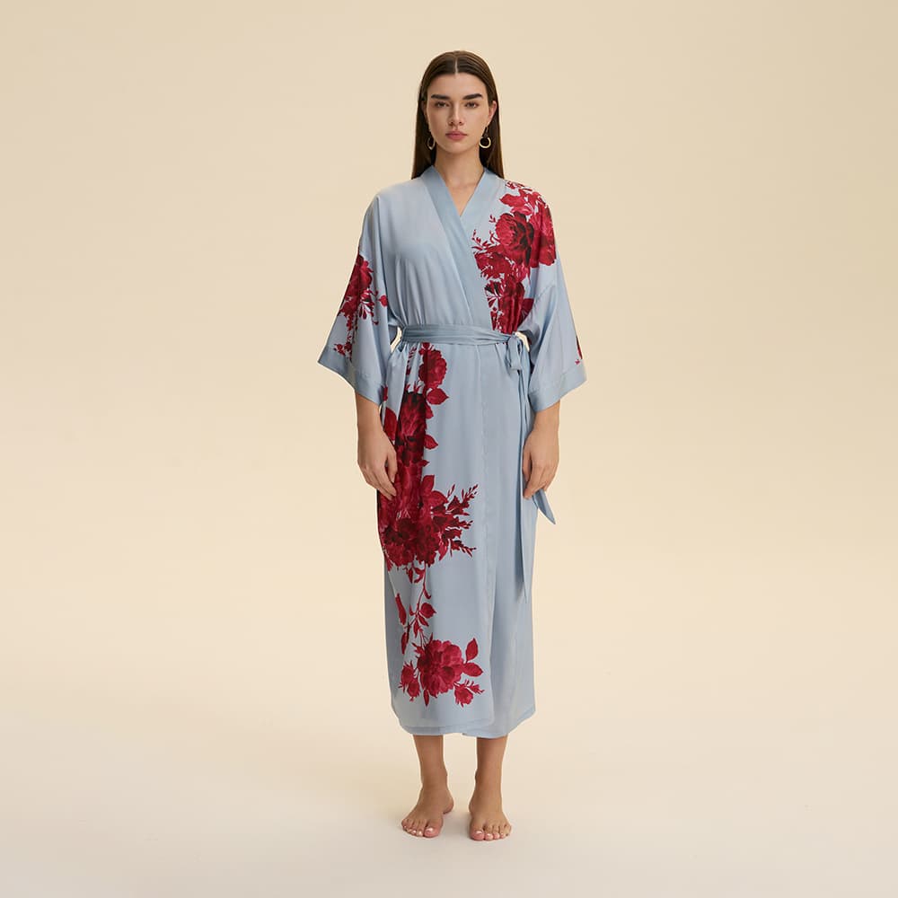 Yaoting European and American New Satin Plus Size Pajamas for Women Spring/Autumn Thin Long Sleeve Long Robe Homewear WP5021