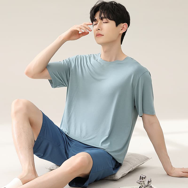 Men's Summer Sleepwear Modal Short Sleeve Casual Home Clothes Set Extra Large Size Solid Color Men's Nightgown Pajamas Set