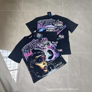 Cross-border American 2025 Hell Star niche streetwear vintage print casual loose crew neck short sleeve T-shirt