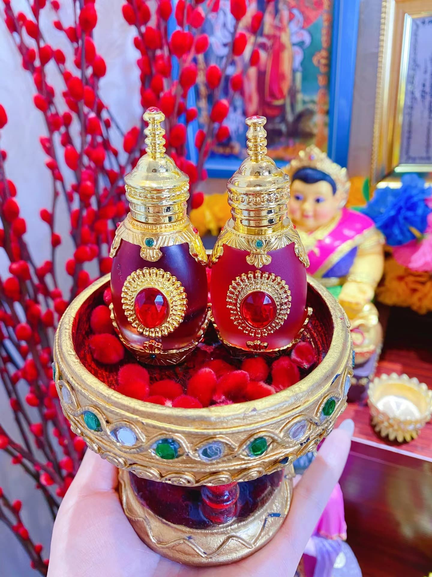 Thai Buddha Amulet, Cuban Kirshna Charming Queen Aquarius made of 029 relic bottle with seven gems handmade