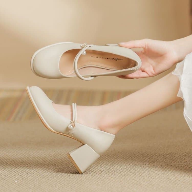 Cheongsam Shoes Mary Jane Flats for Women 2025 New Fairy Chunky Heel High Heels Soft Leather Evening Gentle Bridesmaid Shoes