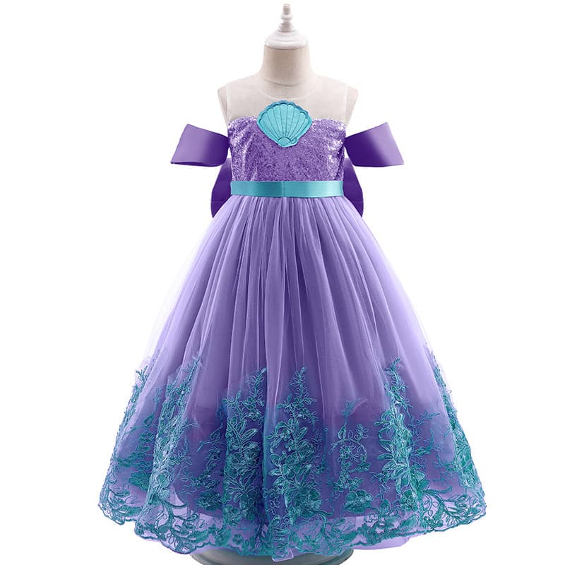 New Lavender Purple Mermaid Tulle Sequin Shell Princess Dress Girls Gown Evening Dress Performance Costume