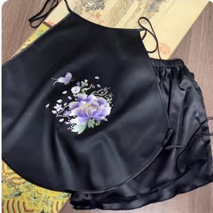 Embroidered Belly Band for Women Adult Double Layer Silk-like Fabric Underwear Vintage Style Sleepwear Strap Sexy Set