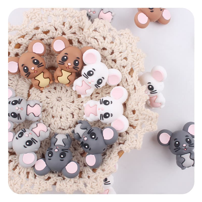 Baby Products Cartoon Animal 3D Mouse Silicone Teether Creative DIY Baby Molar Pacifier Anti-Drop Chain Small Accessories
