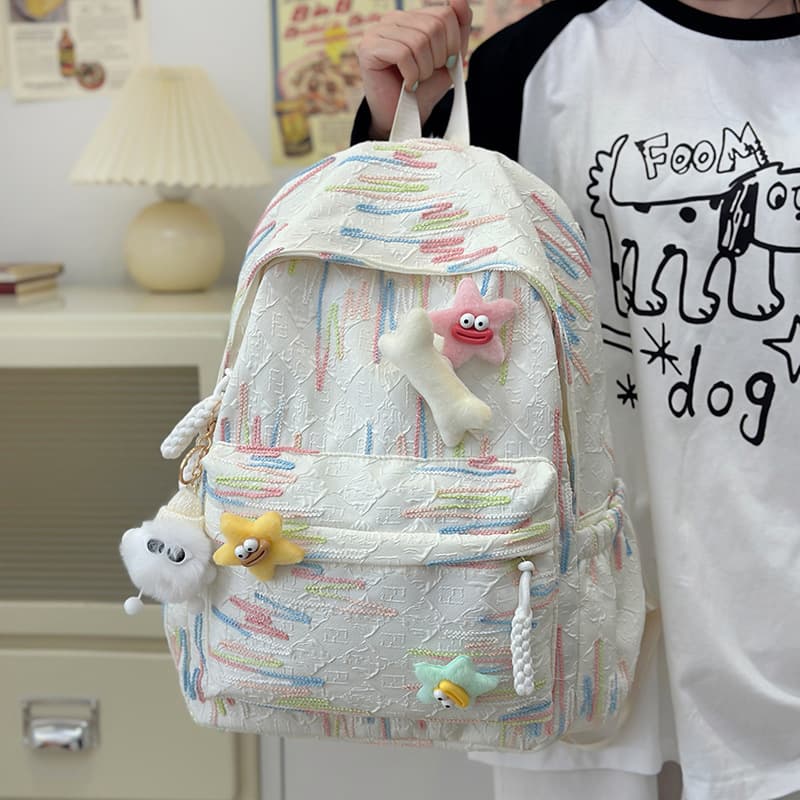 Korean-style backpack with subtle pattern, minimalist and fashionable for college students, Japanese casual versatile simple backpack