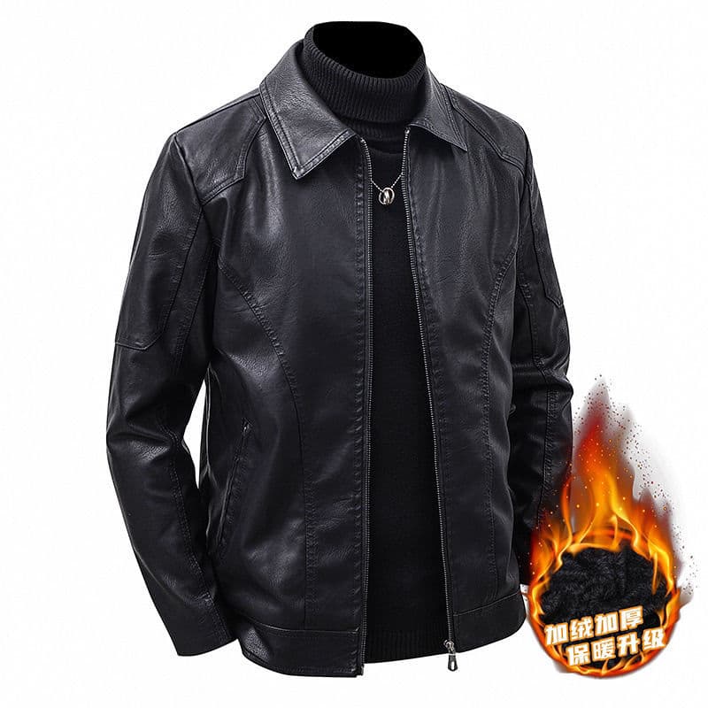 Men's New Leather Jacket, Slim Fit, Spring and Autumn Thin Style, Casual, Fleece-Lined, Thickened, Lapel Coat, New Jacket