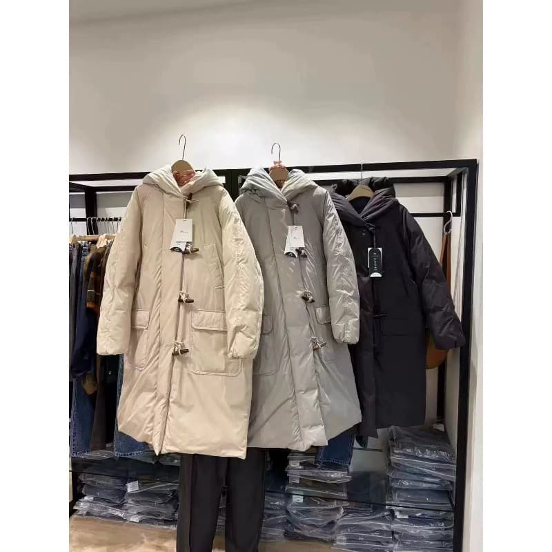 Korean Dongdaemun Bruni Winter Stylish Hooded Toggle Button Mid-Length Goose Down Jacket