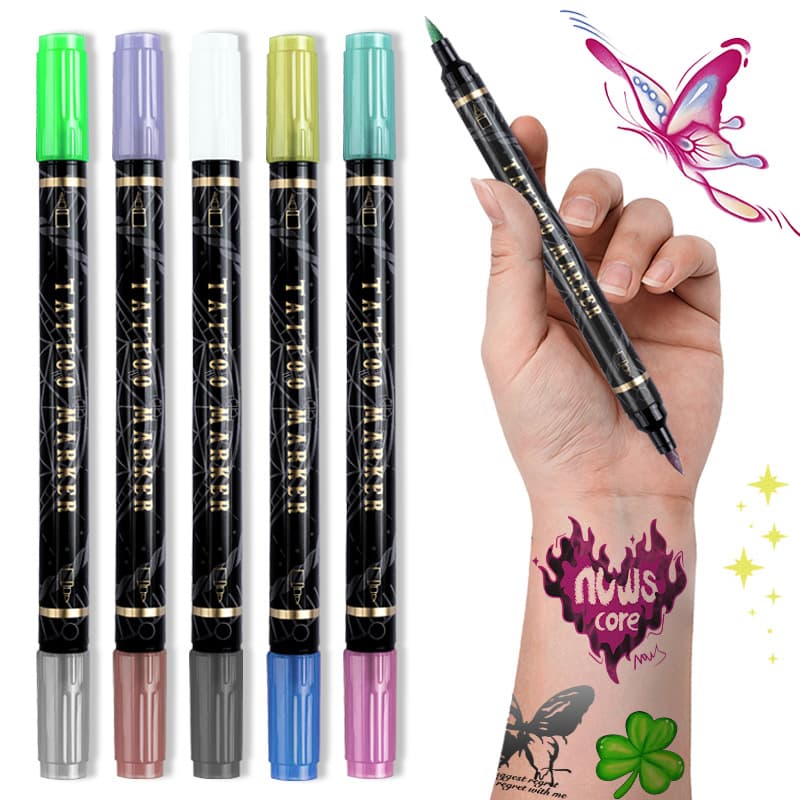 Double-headed two-color body painting tattoo pen soft-head metal skin pen marking pen detachable temporary tattoo pen