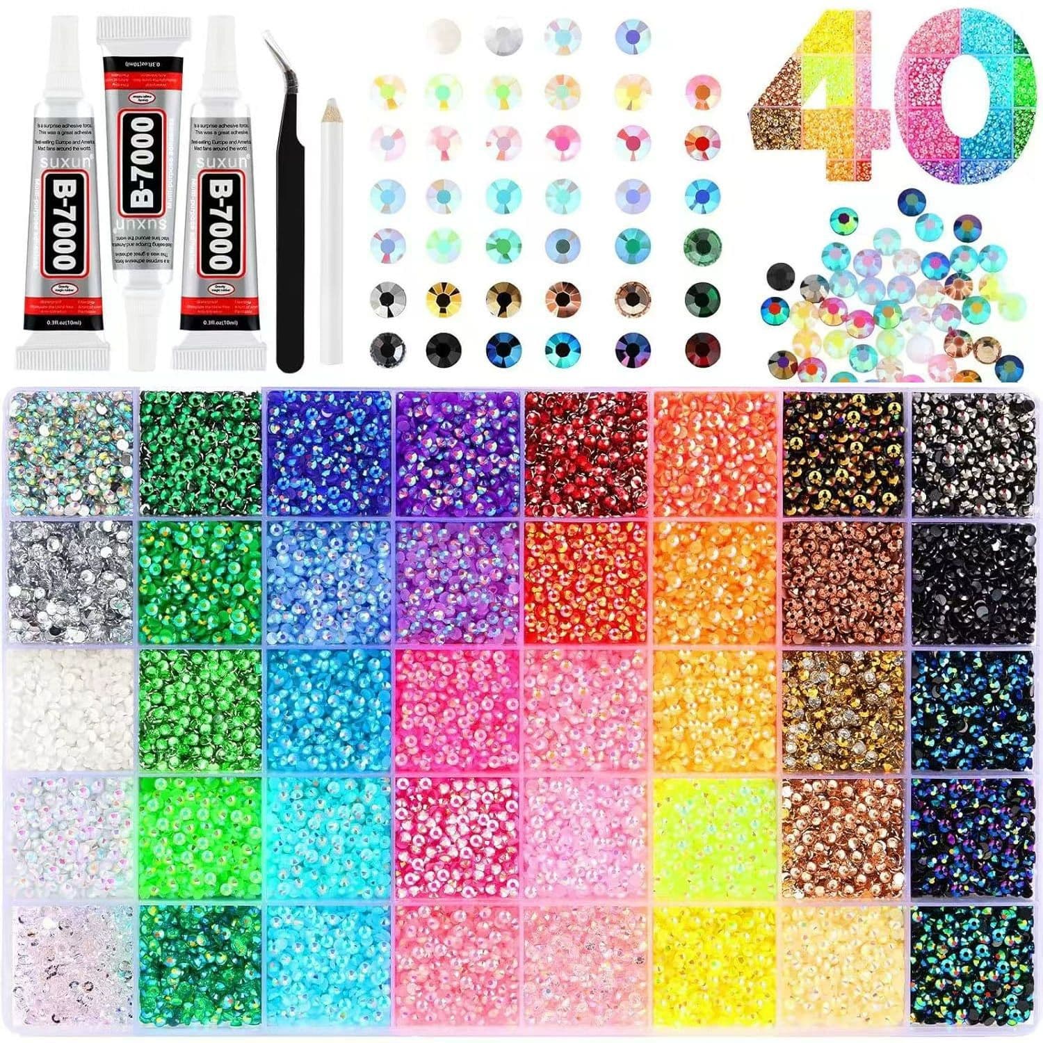 Cross-border new nail art jewelry 24 grids 3mmAB resin flat bottom diamond jelly rhinestone diy clothing nail diamond set