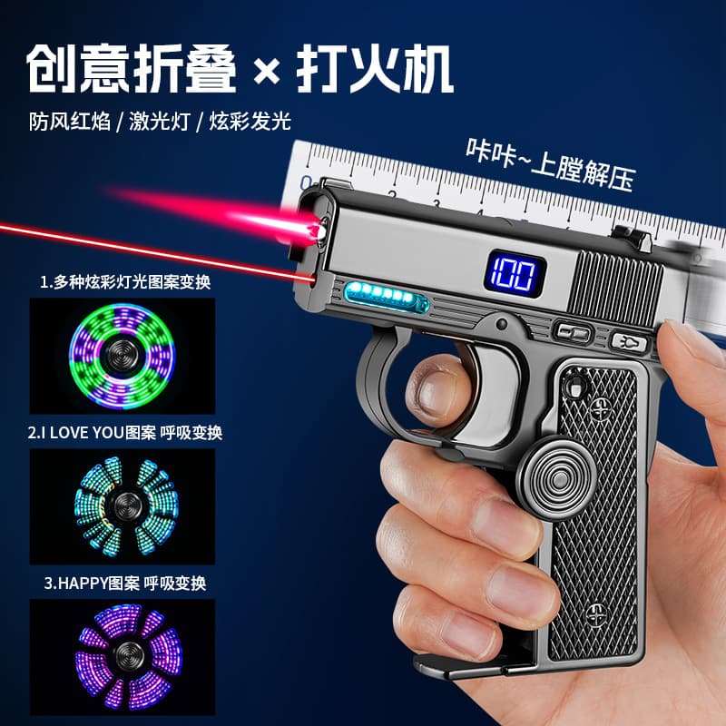 Popular deformed rotating gyro gas and electric dual-use inflatable straight lighter folding gyro igniter high-end gift