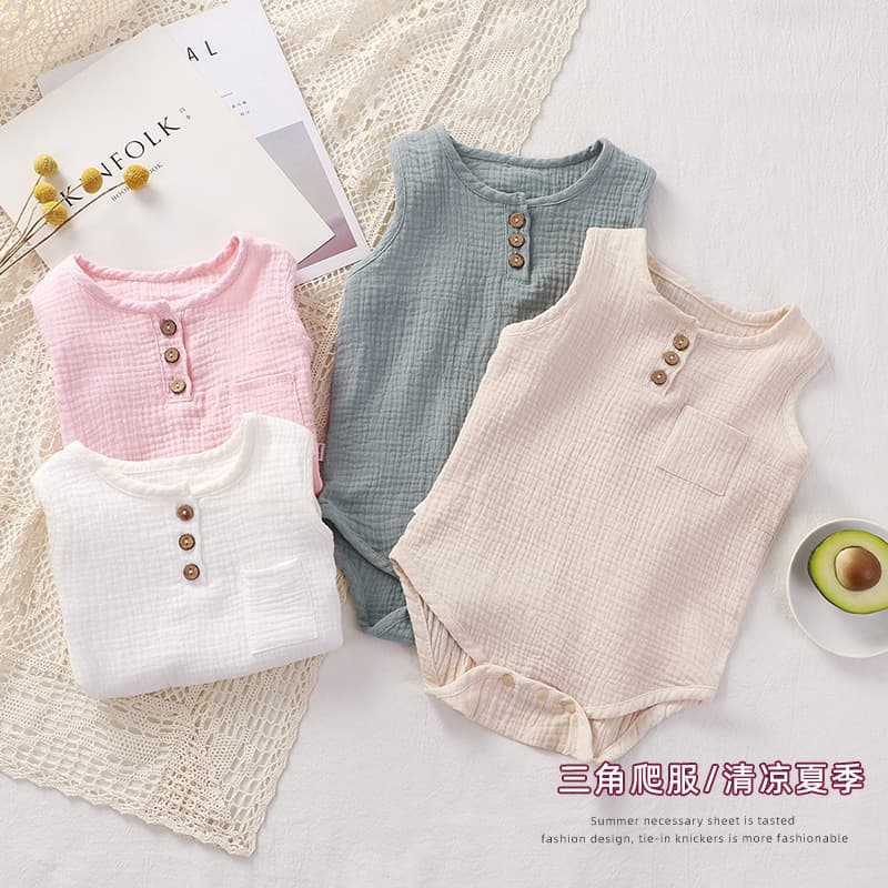 Baby Onesie Summer Thin Cotton Gauze Sleeveless Bodysuit Sleepwear Baby Triangle Romper
