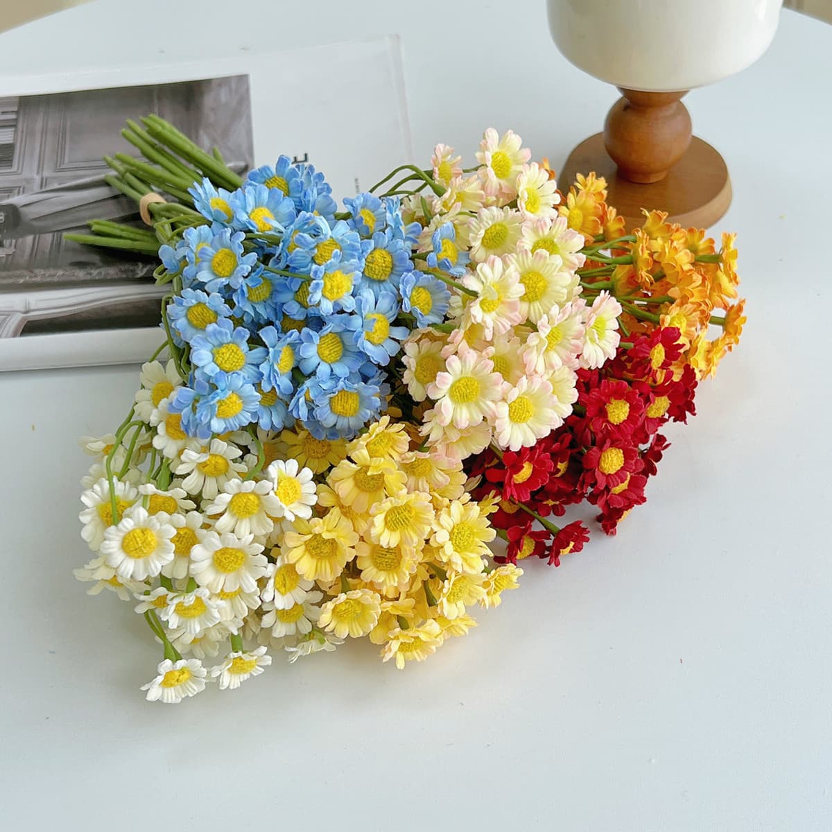 Artificial Chrysanthemum Daisy Flowers Home Living Room Decoration Dining Table Centerpiece Photography Props Silk Flower Arrangement