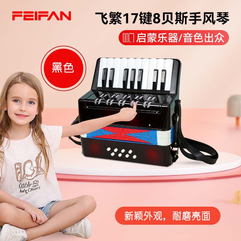 Feifan Factory Wholesale 17-Key Bass Accordion Keyboard Instrument for Children Practice Portable Plastic Music Instrument
