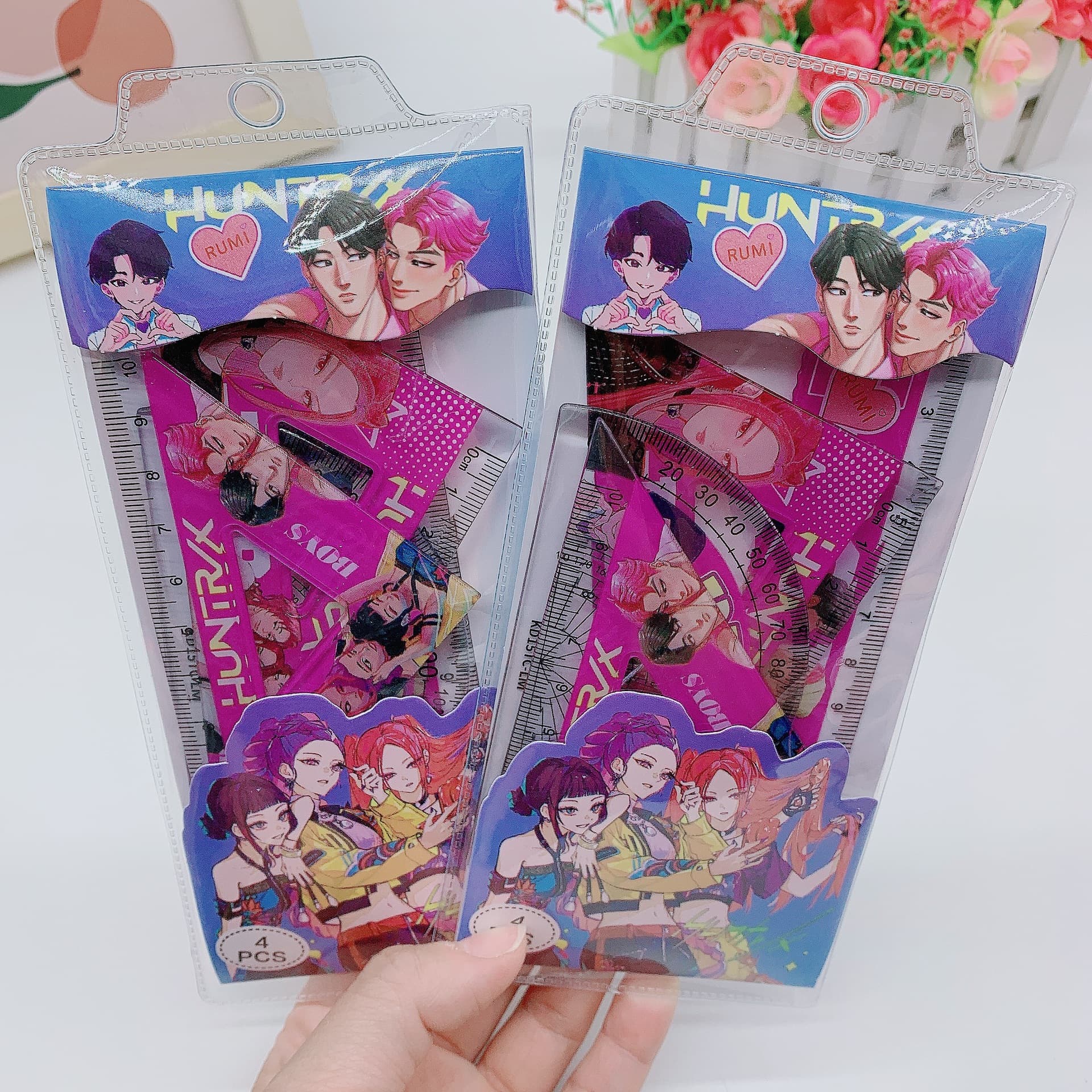 Cartoon Collection Ruler Set for Students, Set of Rulers, Protractors, and Sets (4 Pieces)