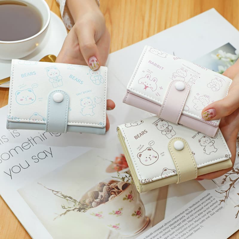 Korean Style Short Wallet for Women Cute Cartoon Design Multi-Card Slot Coin Purse Fashionable Ladies Money Clip