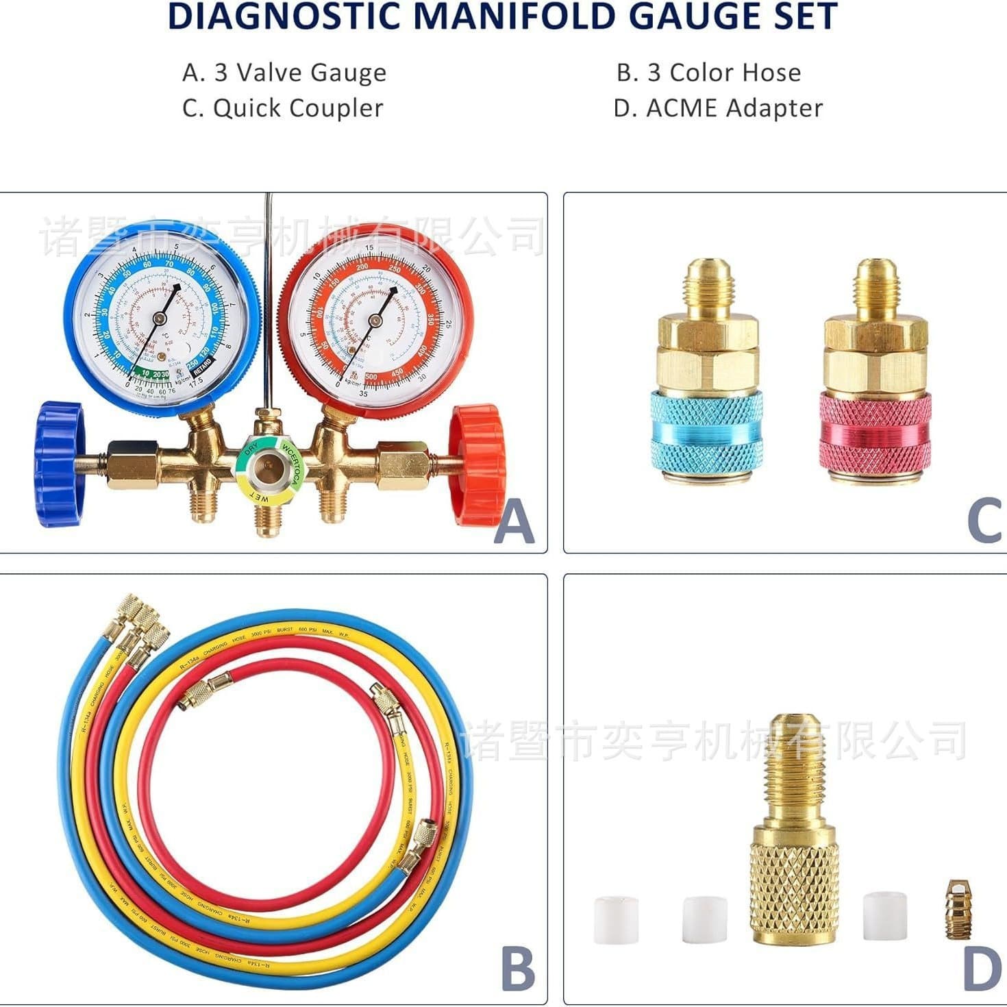Refrigerant Detection Gauge Dual Gauge Valve Charging Gauge Pressure Gauge Alloy Maintenance Tools Household r22 r134A, R410