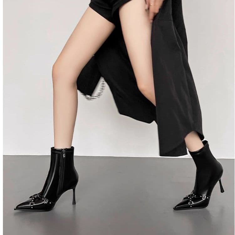 Chic New Slim Heel Autumn/Winter French Style Versatile Ankle Boots High Heel Seasonal Slim Boots Side Zipper Short Boots for Women