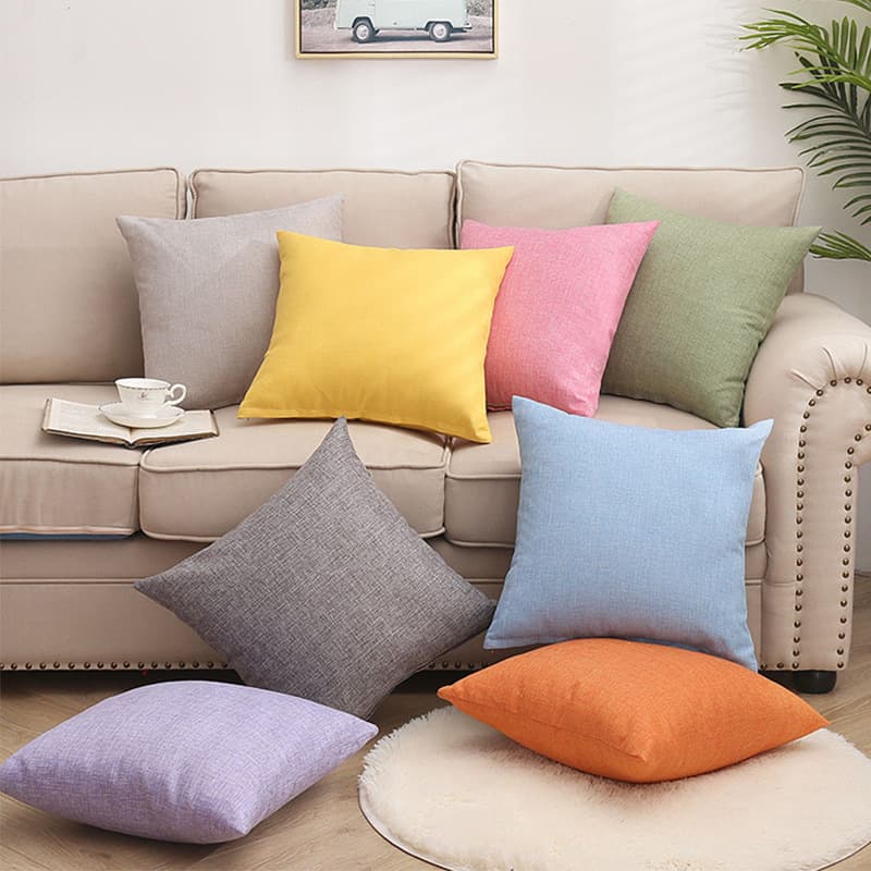 Solid Cotton Linen Throw Pillow Cover, Simple Office Lumbar Support, Bed Headrest, Seat Cushion, Car Pillow