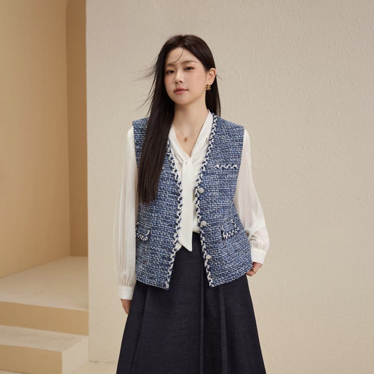 [Layered Vest] Slim & Elegant Plus Size French Chanel Style Cardigan for Curvy Women, Autumn 2025 New Arrival