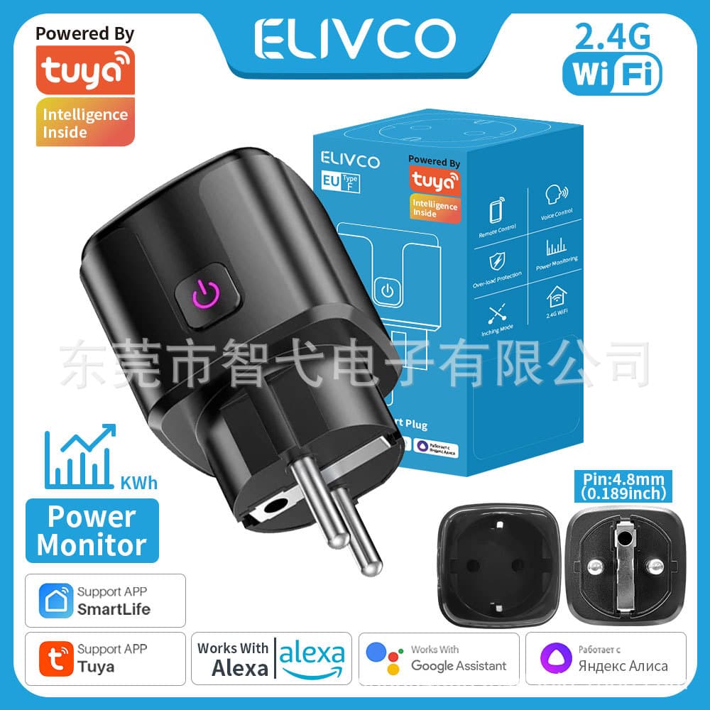 Tuya WiFi Smart Plug 16A/20A EU Plug with Power Monitoring Statistics, Mobile APP Voice Control