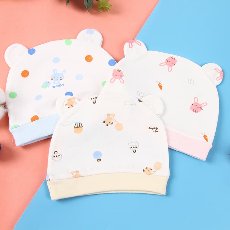 Spring/Summer Newborn Single-Layer Baby Hat with Double Ears, Soft and Cotton Maternity Hat for Infants 0-3 Months, New Style, Windproof Hat