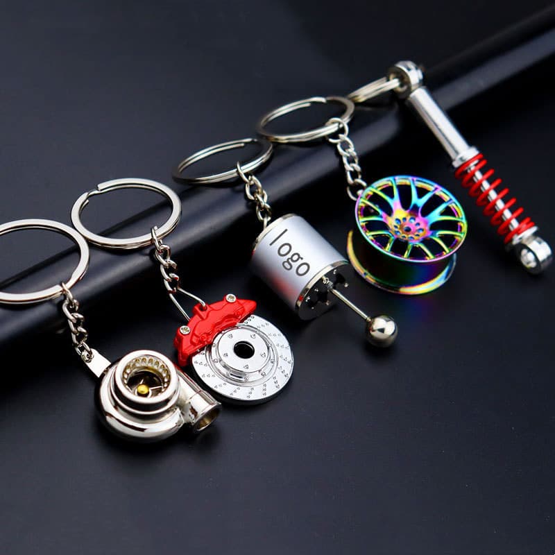 Personalized creative metal keychain turbine gear wheel hub brake disc shock absorber caliper car keychain pendant