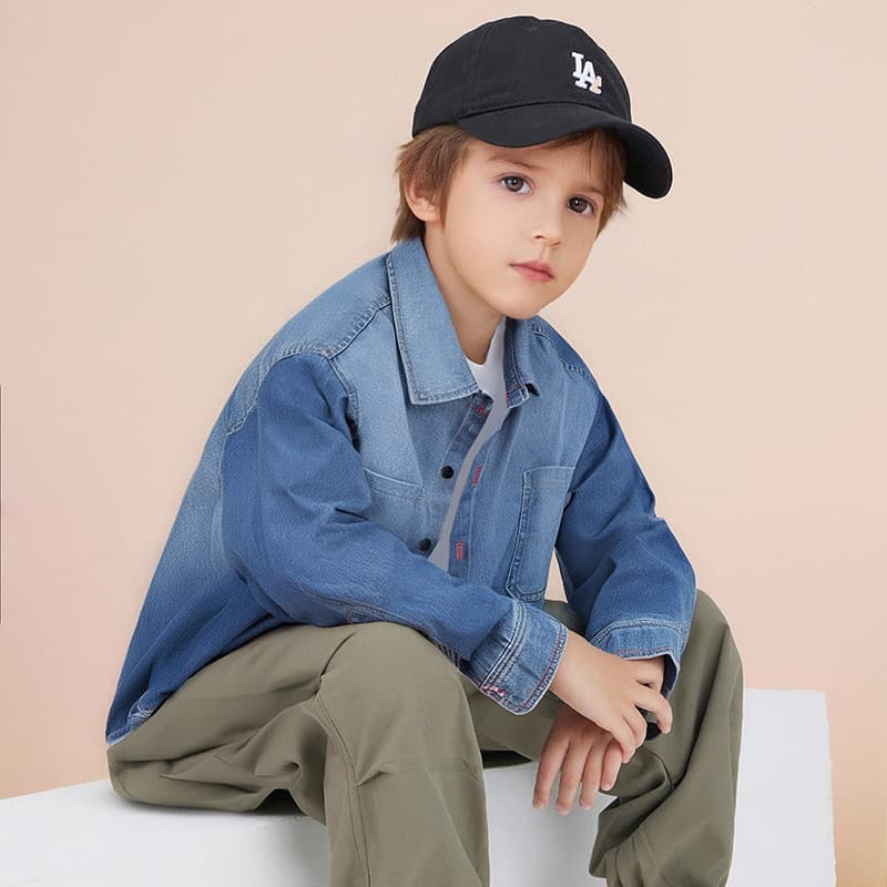 Children's Denim Shirt Long Sleeve Boys Casual Jacket Loose Fit Youth Top Gradient Spring Autumn New
