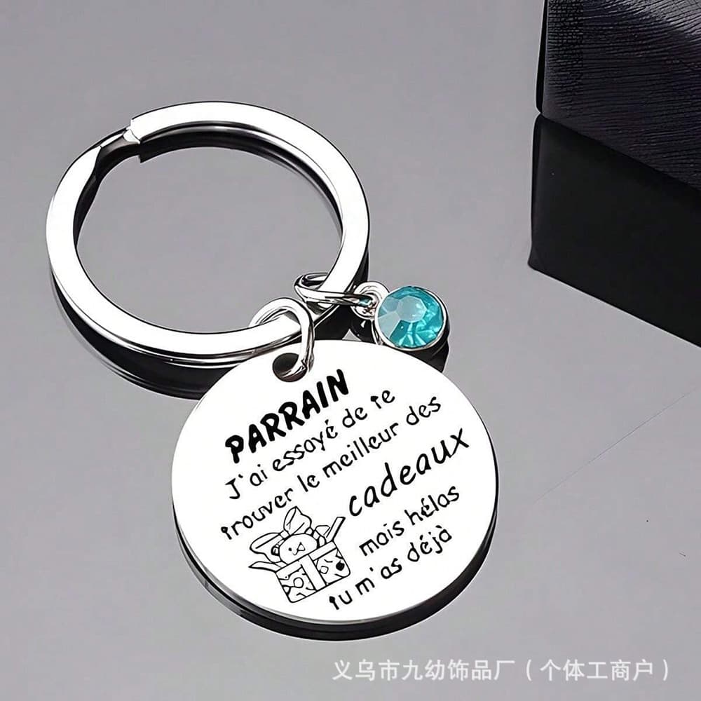 German Russian Spanish Stainless Steel Keychain Commemorative Blessing Colleague Keychain with Graphics and Text