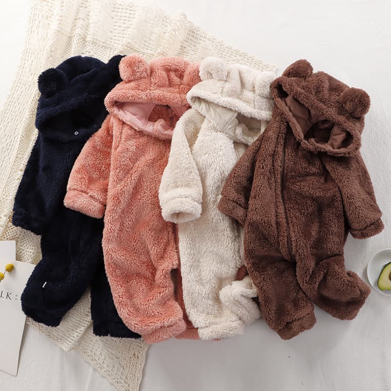 Baby Winter Fleece Romper, Newborn Warm Bodysuit, Outerwear Coverall, Children's Sleepwear Hooded Jumpsuit