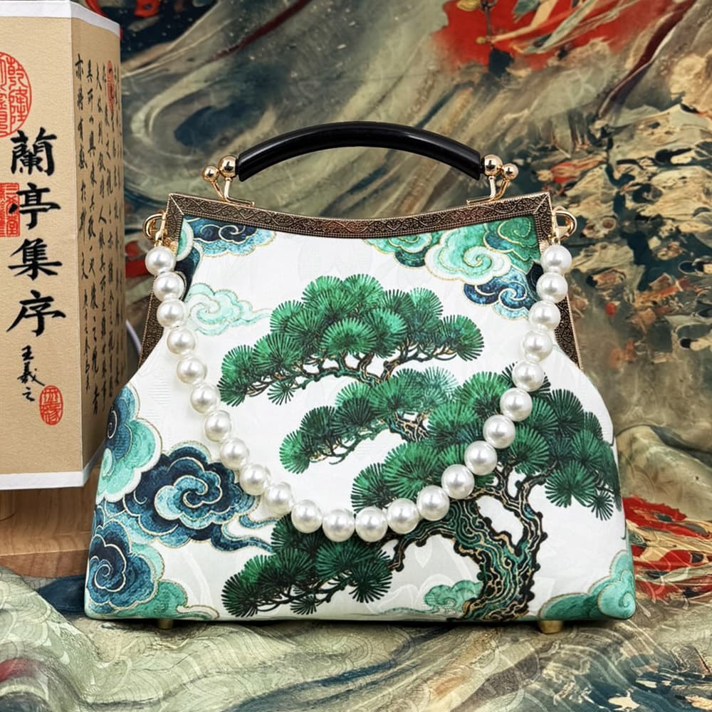 Handbag with Clasp Closure, Gold-Tone Clasp Bag, Qipao-Style Bag for Women, Chinese Style Elegant Mom Bag, Middle-Aged Crossbody Bag for Women, Versatile