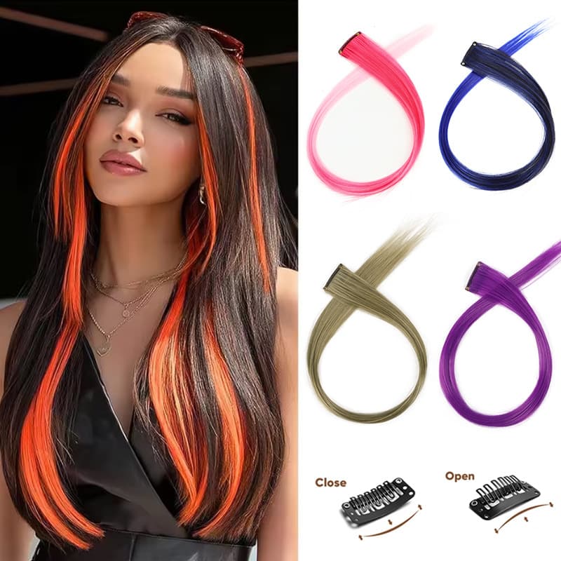 Cross-border fashionable and avant-garde colorful snap wigs for hot girls party ear-hanging dyed one-piece seamless single-card hair extensions