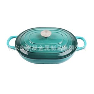 Export Quality Color Enamel Pot, Oval Shallow Soup Pot, Flat Bottom Fish Roasting Pot, Double Handles with Lid, Multi-Functional Kitchen Iron Pot
