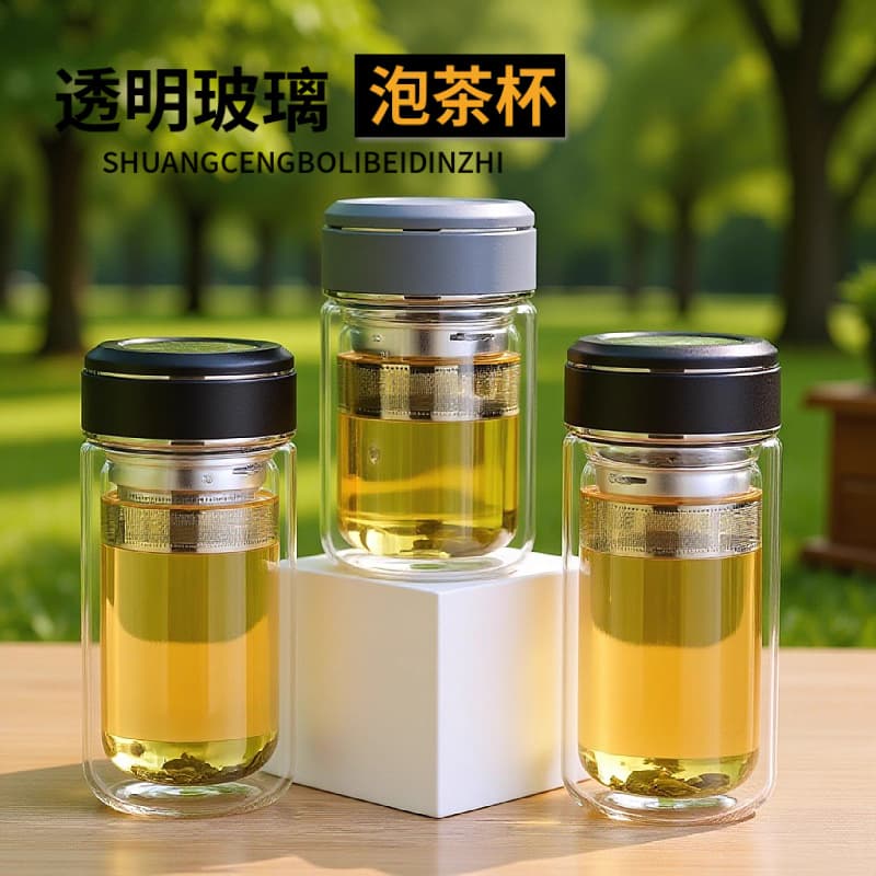 Short Stout Glass Men Women Sealed Double-Wall Thick Transparent Cup Home Office Water Cup with Lid Heat-Resistant Tea Brewing Cup