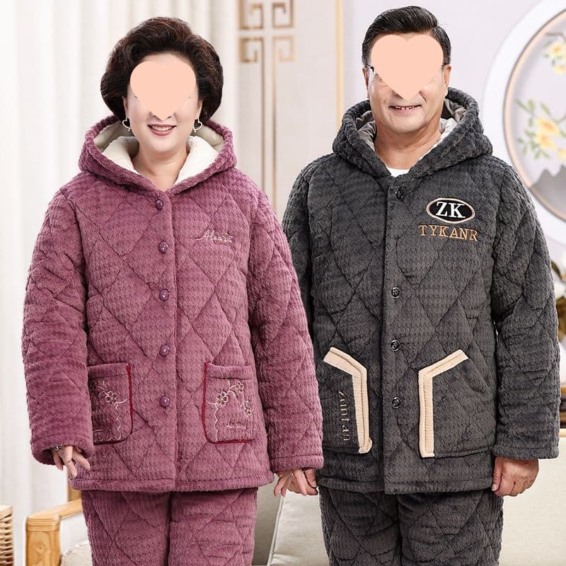 Pajamas Men Winter Thickened Coral Fleece Cotton Padding Middle-aged Elderly Mom Dad Couple Style Homewear Set Women