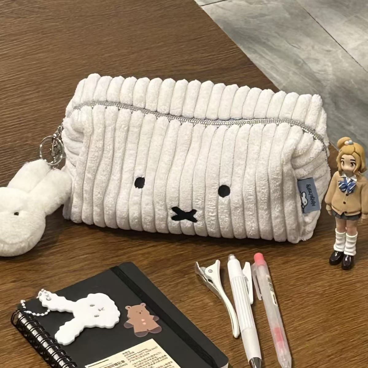 New Miffy Pencil Case Ins Style Simple Corduroy Cosmetic Bag Stationery Storage Bag Large Capacity Student Pencil Box