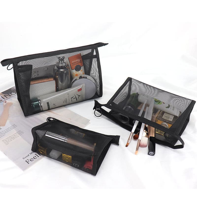 Women's Cosmetic Bag Large Small Size Portable Transparent Mesh Carry-on Toiletry Bag Air Cushion Lipstick Storage Bag