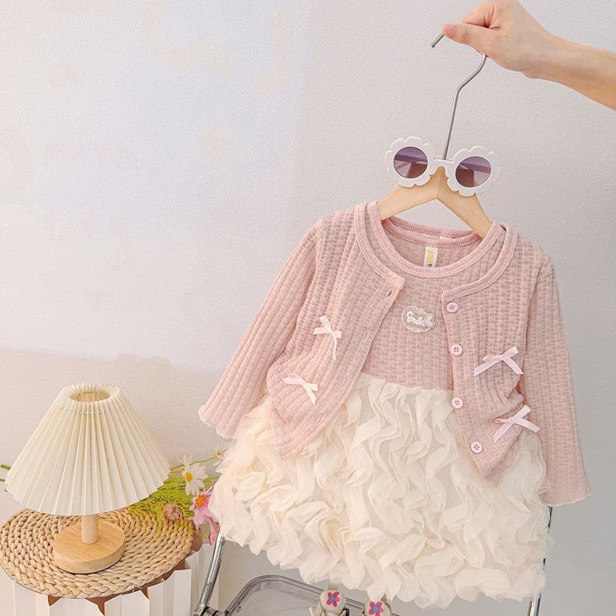 Baby Girl Autumn Two-Piece Set 2026 New Girls' Cardigan Children's Fashionable Princess Baby New Dress Set