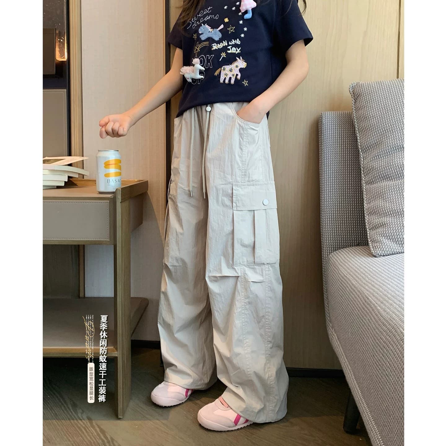 Thin overalls for girls and boys 2026 summer new style youth cool pocket paratrooper pants junior high school students straight pants