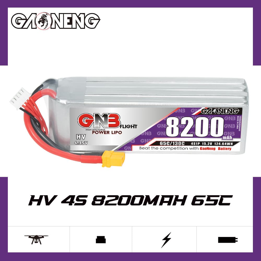 GNB High Energy 8200mAh 4S 15.2V 65C Remote Control Helicopter RC Drone Model Lithium Battery HV